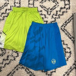 Nike Mens Dry-Fit Shorts (2) Size L Blue and Neon Green